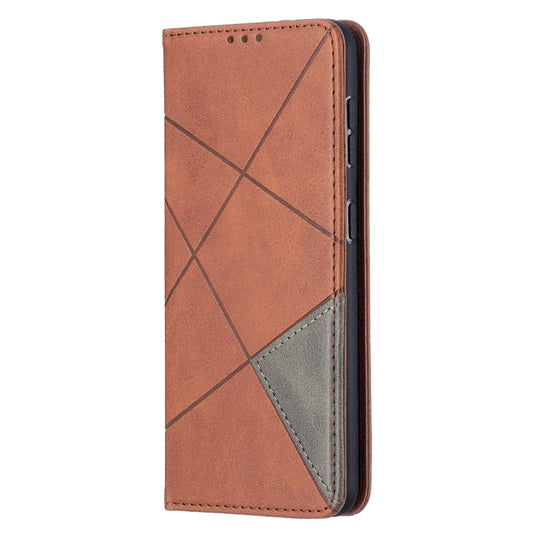 For Samsung Galaxy S21 5G Rhombus Texture Horizontal Flip Magnetic Leather Case with Holder & Card Slots(Brown) by buy2fix