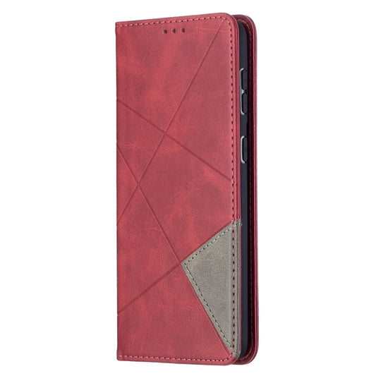 For Samsung Galaxy S21+ 5G Rhombus Texture Horizontal Flip Magnetic Leather Case with Holder & Card Slots(Red) by buy2fix