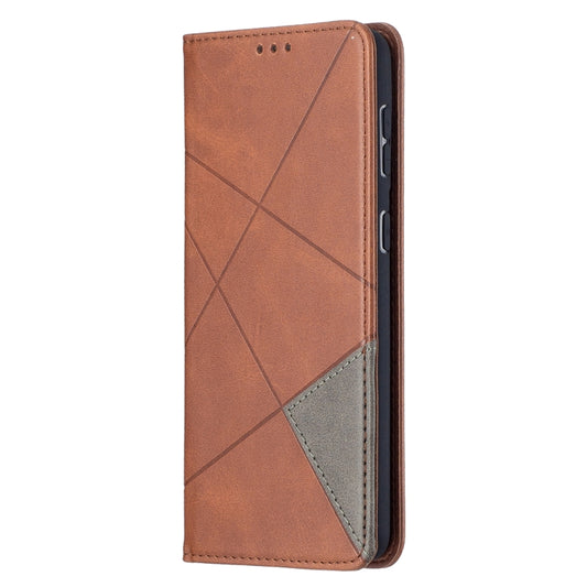 For Samsung Galaxy S21+ 5G Rhombus Texture Horizontal Flip Magnetic Leather Case with Holder & Card Slots(Brown) by buy2fix