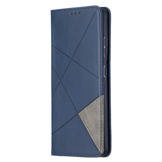 For Samsung Galaxy S21 Ultra 5G Rhombus Texture Horizontal Flip Magnetic Leather Case with Holder & Card Slots(Blue) by buy2fix