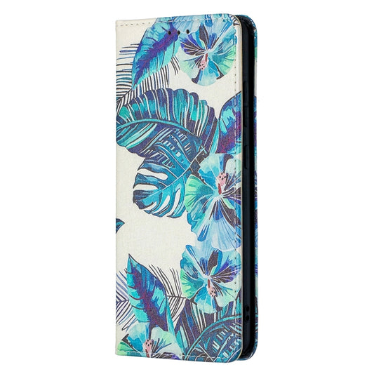 For Samsung Galaxy S20 FE Colored Drawing Pattern Invisible Magnetic Horizontal Flip PU Leather Case with Holder & Card Slots & Wallet(Blue Leaves) by buy2fix