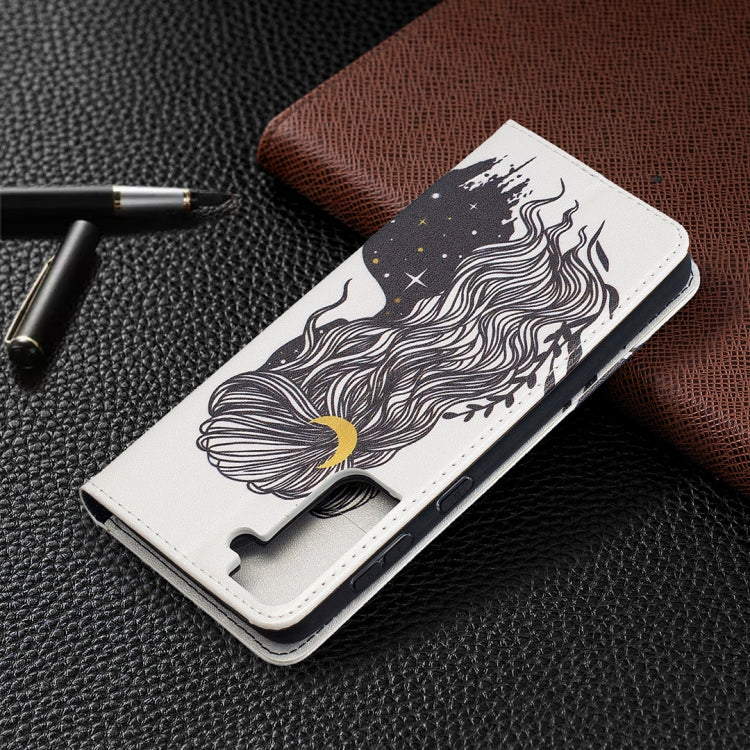 For Samsung Galaxy S21+ 5G Colored Drawing Pattern Invisible Magnetic Horizontal Flip PU Leather Case with Holder & Card Slots & Wallet(Girl) by buy2fix
