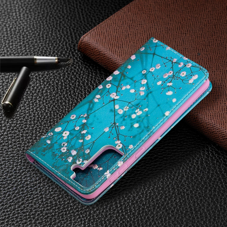 For Samsung Galaxy S21+ 5G Colored Drawing Pattern Invisible Magnetic Horizontal Flip PU Leather Case with Holder & Card Slots & Wallet(Plum Blossom) by buy2fix