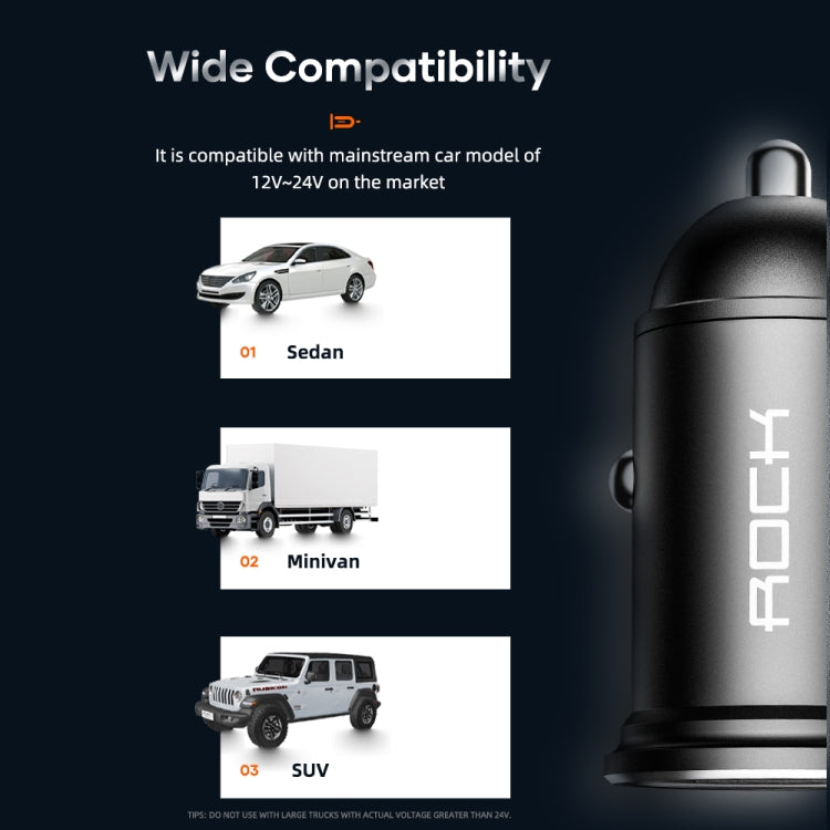 ROCK H11 4.8A 24W Mini Dual USB Car Charger(Black) by ROCK