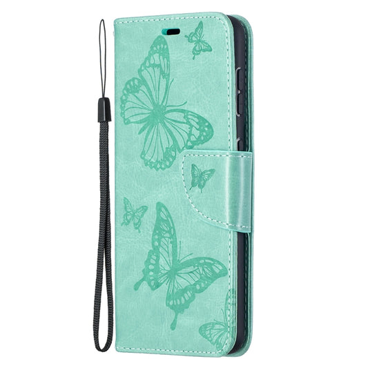 For Samsung Galaxy S21 5G Embossing Two Butterflies Pattern Horizontal Flip PU Leather Case with Holder & Card Slot & Wallet & Lanyard(Green) by buy2fix