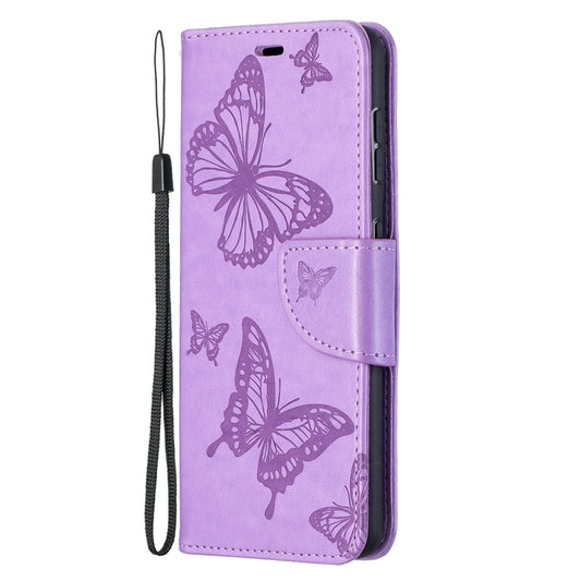 For Samsung Galaxy S21 5G Embossing Two Butterflies Pattern Horizontal Flip PU Leather Case with Holder & Card Slot & Wallet & Lanyard(Purple) by buy2fix