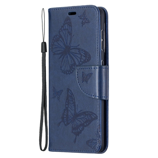 For Samsung Galaxy S21 5G Embossing Two Butterflies Pattern Horizontal Flip PU Leather Case with Holder & Card Slot & Wallet & Lanyard(Blue) by buy2fix