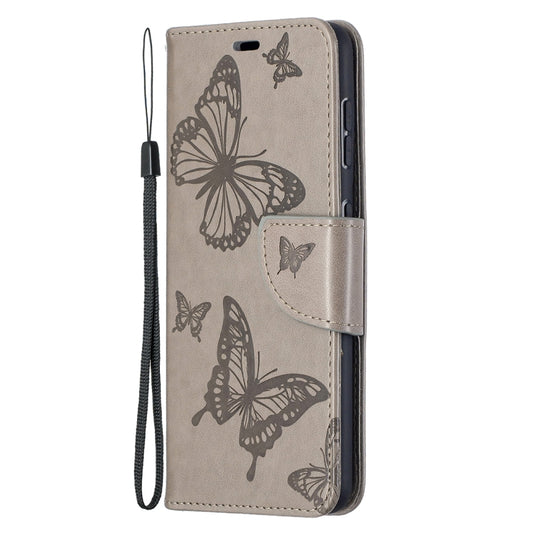 For Samsung Galaxy S21 5G Embossing Two Butterflies Pattern Horizontal Flip PU Leather Case with Holder & Card Slot & Wallet & Lanyard(Grey) by buy2fix