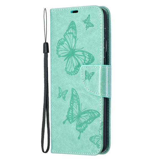 For Samsung Galaxy S21+ 5G Embossing Two Butterflies Pattern Horizontal Flip PU Leather Case with Holder & Card Slot & Wallet & Lanyard(Green) by buy2fix