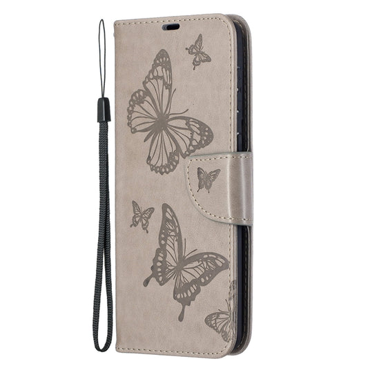 For Samsung Galaxy S21+ 5G Embossing Two Butterflies Pattern Horizontal Flip PU Leather Case with Holder & Card Slot & Wallet & Lanyard(Grey) by buy2fix