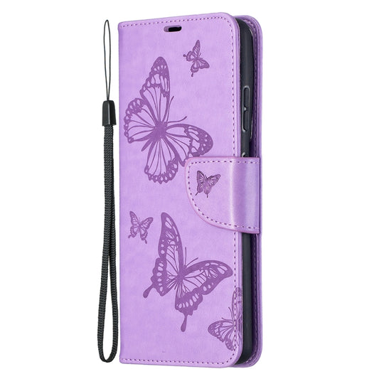 For Samsung Galaxy S21 Ultra 5G Embossing Two Butterflies Pattern Horizontal Flip PU Leather Case with Holder & Card Slot & Wallet & Lanyard(Purple) by buy2fix