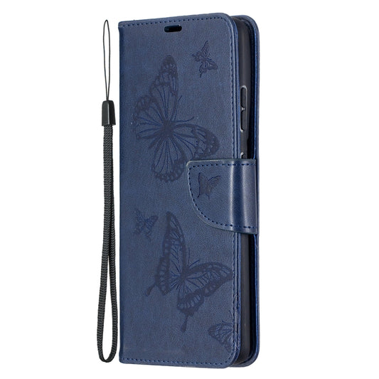 For Samsung Galaxy S21 Ultra 5G Embossing Two Butterflies Pattern Horizontal Flip PU Leather Case with Holder & Card Slot & Wallet & Lanyard(Blue) by buy2fix