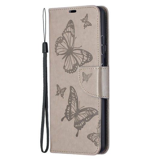 For Samsung Galaxy S21 Ultra 5G Embossing Two Butterflies Pattern Horizontal Flip PU Leather Case with Holder & Card Slot & Wallet & Lanyard(Grey) by buy2fix