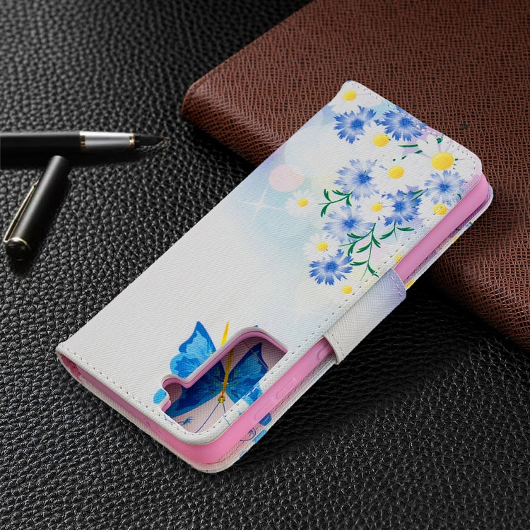 For Samsung Galaxy S21 5G Colored Drawing Pattern Horizontal Flip Leather Case with Holder & Card Slots & Wallet(Flower and Butterfly) by buy2fix