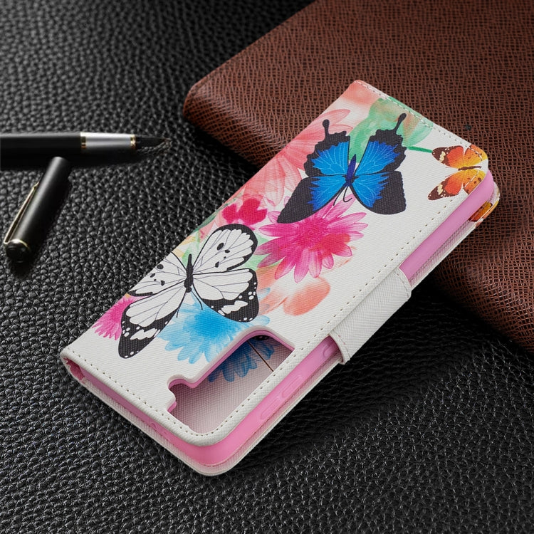 For Samsung Galaxy S21 5G Colored Drawing Pattern Horizontal Flip Leather Case with Holder & Card Slots & Wallet(Butterfly) by buy2fix