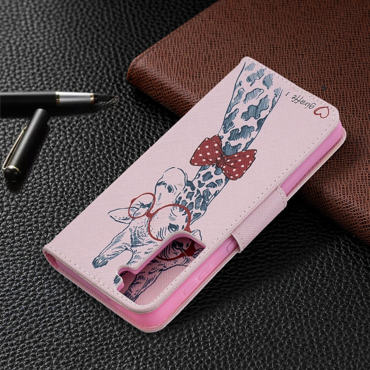 For Samsung Galaxy S21 5G Colored Drawing Pattern Horizontal Flip Leather Case with Holder & Card Slots & Wallet(Deer) by buy2fix