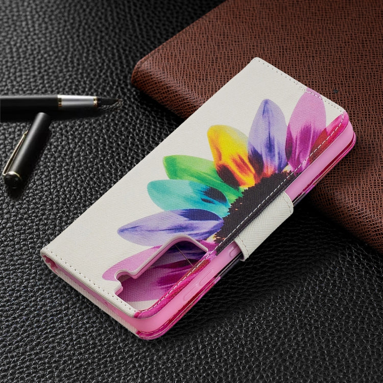 For Samsung Galaxy S21 5G Colored Drawing Pattern Horizontal Flip Leather Case with Holder & Card Slots & Wallet(Sun Flower) by buy2fix