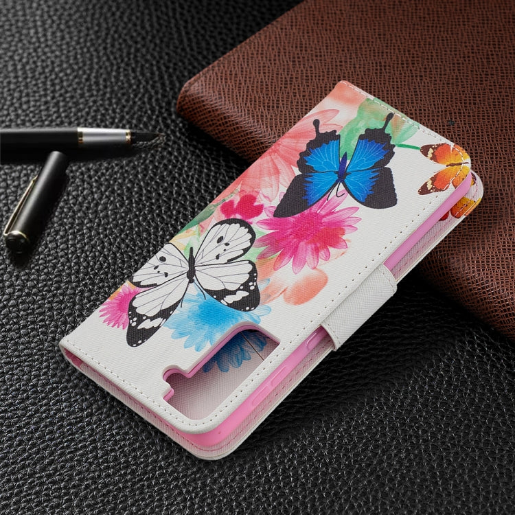 For Samsung Galaxy S21+ 5G Colored Drawing Pattern Horizontal Flip Leather Case with Holder & Card Slots & Wallet(Butterfly) by buy2fix