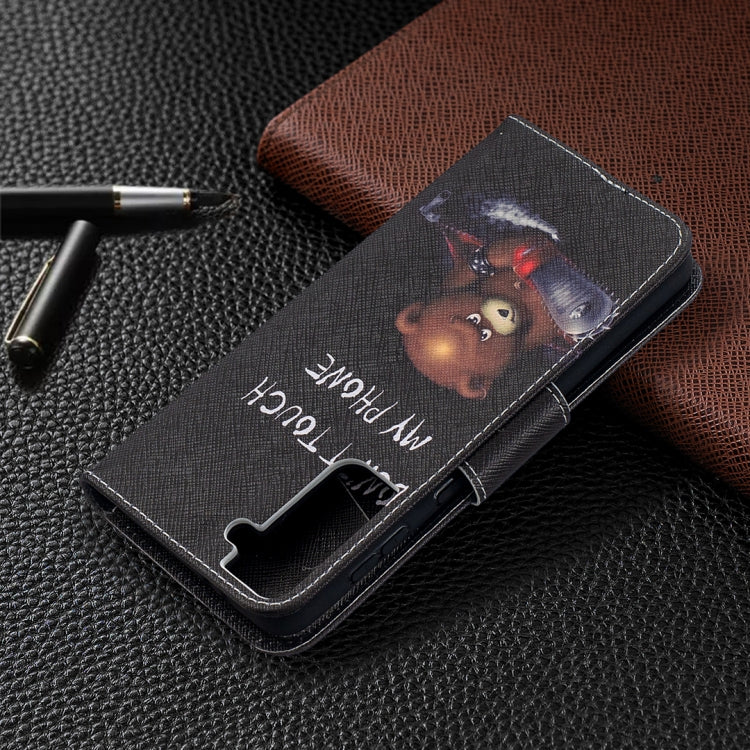 For Samsung Galaxy S21+ 5G Colored Drawing Pattern Horizontal Flip Leather Case with Holder & Card Slots & Wallet(Bear) by buy2fix