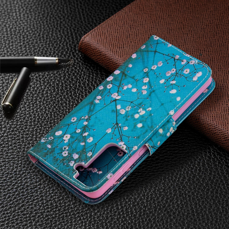 For Samsung Galaxy S21+ 5G Colored Drawing Pattern Horizontal Flip Leather Case with Holder & Card Slots & Wallet(Plum Blossom) by buy2fix