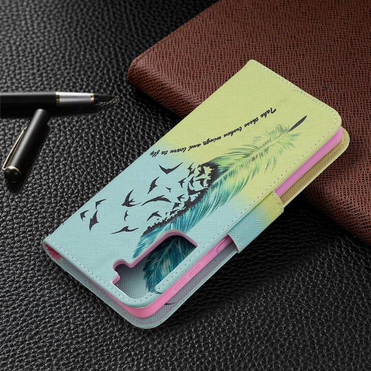 For Samsung Galaxy S21+ 5G Colored Drawing Pattern Horizontal Flip Leather Case with Holder & Card Slots & Wallet(Feather) by buy2fix