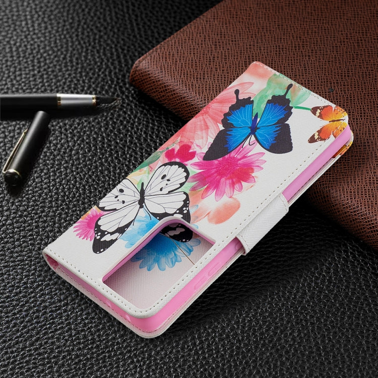 For Samsung Galaxy S21 Ultra 5G Colored Drawing Pattern Horizontal Flip Leather Case with Holder & Card Slots & Wallet(Butterfly) by buy2fix