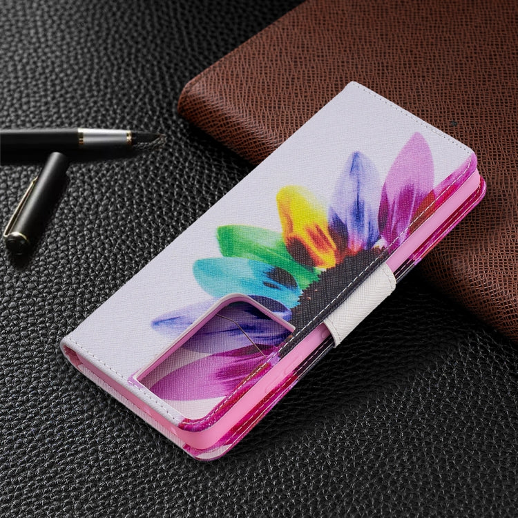 For Samsung Galaxy S21 Ultra 5G Colored Drawing Pattern Horizontal Flip Leather Case with Holder & Card Slots & Wallet(Sun Flower) by buy2fix