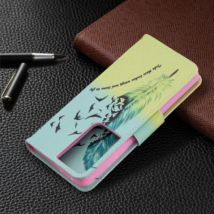 For Samsung Galaxy S21 Ultra 5G Colored Drawing Pattern Horizontal Flip Leather Case with Holder & Card Slots & Wallet(Feather) by buy2fix