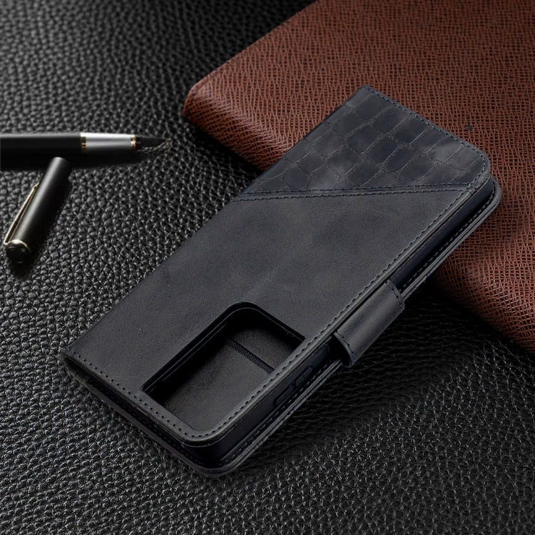 For Samsung Galaxy S21 Ultra 5G Matching Color Crocodile Texture Horizontal Flip PU Leather Case with Wallet & Holder & Card Slots(Black) by buy2fix