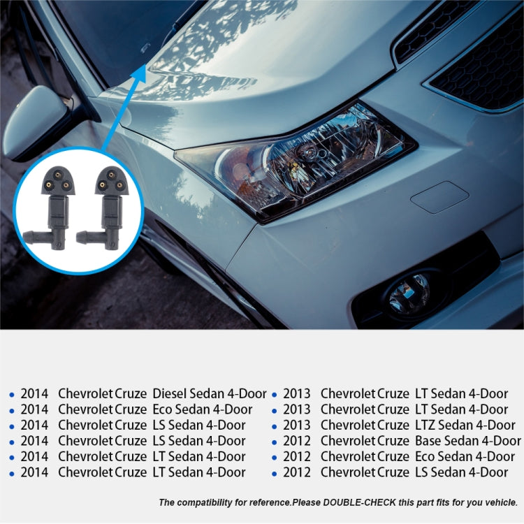 2 PCS Front Windshield Washer Wiper Jet Water Spray Nozzle + Hose Connector Set 94556605 for Chevrolet Cruze 2009-2014 by buy2fix