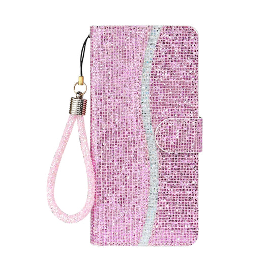 For Samsung Galaxy S21 Ultra 5G Glitter Powder Horizontal Flip Leather Case with Card Slots & Holder & Lanyard(Pink) by buy2fix