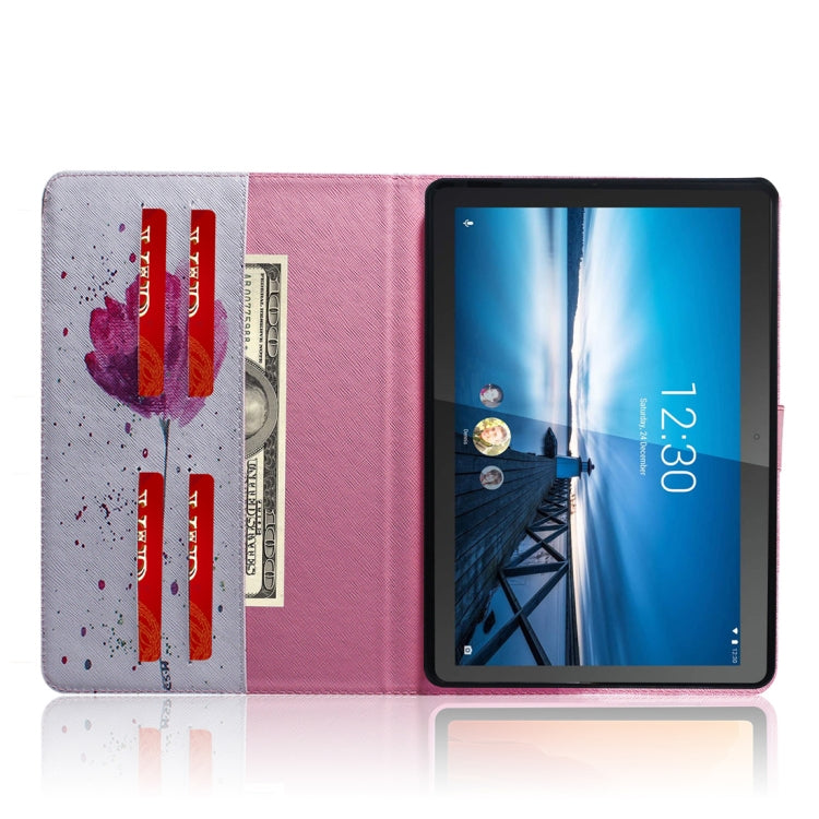 For Lenovo Tab M10 FHD REL TB-X605 Coloured Drawing Horizontal Flip Leather Case with Holder & Card Slots & Wallet(Purple Orchid) by buy2fix