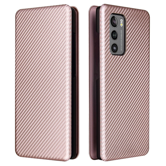 For LG Wing 5G Carbon Fiber Texture Horizontal Flip TPU + PC + PU Leather Case with Card Slot(Pink) by buy2fix
