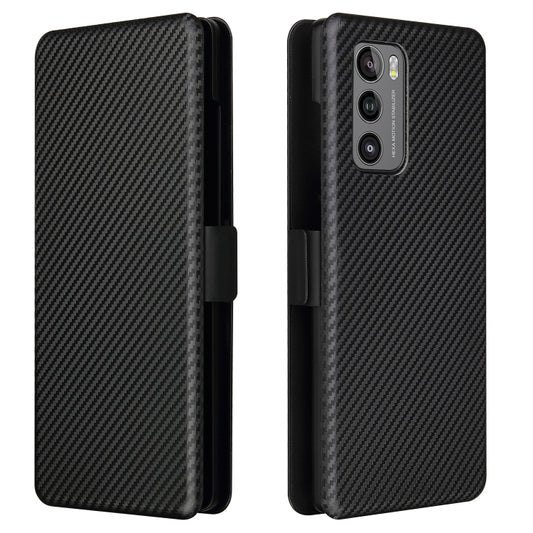 For LG Wing 5G with Buckle Carbon Fiber Texture Horizontal Flip TPU + PC + PU Leather Case with Card Slot(Black) by buy2fix