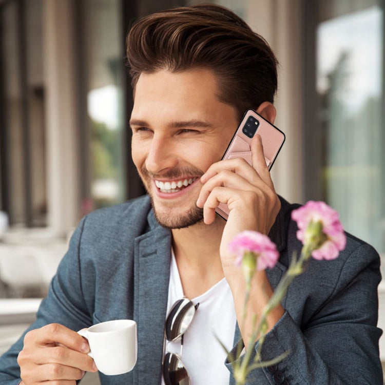 For Samsung Galaxy A31 Skin Feel PU + TPU + PC Back Cover Shockproof Case with Card Slots & Holder & Photo Frame(Rose Gold) by buy2fix