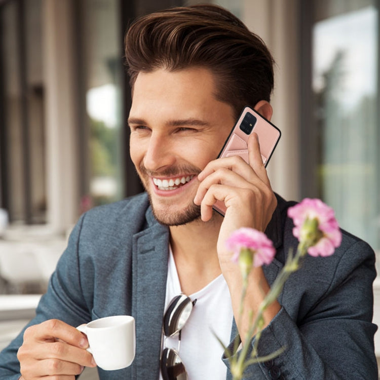 For Samsung Galaxy A51 Skin Feel PU + TPU + PC Back Cover Shockproof Case with Card Slots & Holder & Photo Frame(Rose Gold) by buy2fix