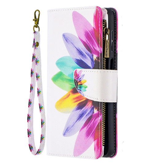 For Samsung Galaxy A12 Colored Drawing Pattern Zipper Horizontal Flip Leather Case with Holder & Card Slots & Wallet(Sun Flower) by buy2fix
