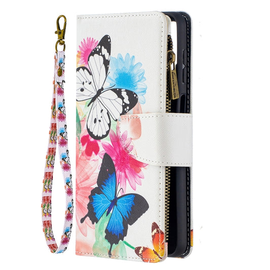 For Samsung Galaxy A12 Colored Drawing Pattern Zipper Horizontal Flip Leather Case with Holder & Card Slots & Wallet(Two Butterflies) by buy2fix