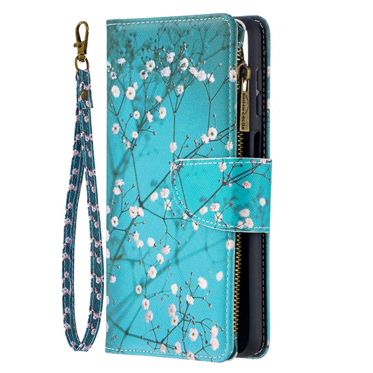 For Samsung Galaxy A12 Colored Drawing Pattern Zipper Horizontal Flip Leather Case with Holder & Card Slots & Wallet(Plum Blossom) by buy2fix