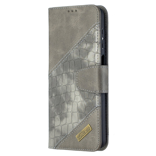 For Samsung Galaxy A12 Matching Color Crocodile Texture Horizontal Flip PU Leather Case with Wallet & Holder & Card Slots(Grey) by buy2fix