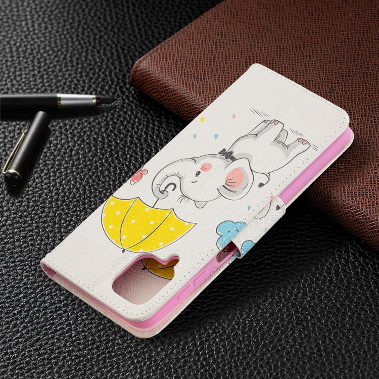 For Samsung Galaxy A12 Colored Drawing Pattern Horizontal Flip Leather Case with Holder & Card Slots & Wallet(Umbrella Elephant) by buy2fix