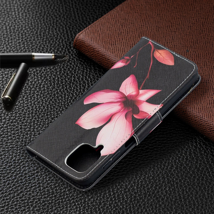For Samsung Galaxy A12 Colored Drawing Pattern Horizontal Flip Leather Case with Holder & Card Slots & Wallet(Lotus) by buy2fix