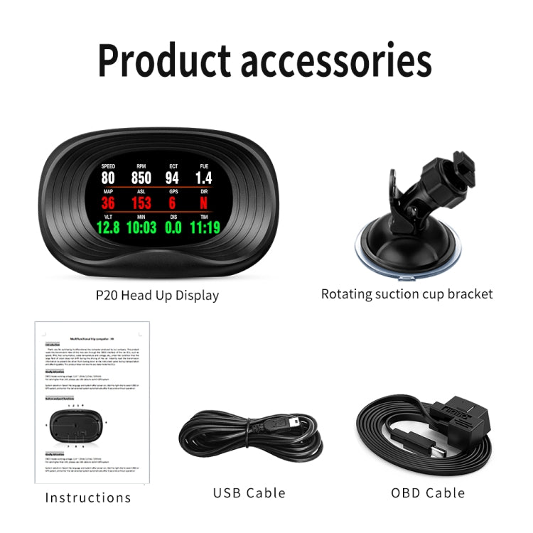 P20 OBD2 + GPS Mode Car Head-up Display HUD Overspeed / Speed / Water Temperature / Engine Failure Alarm by buy2fix