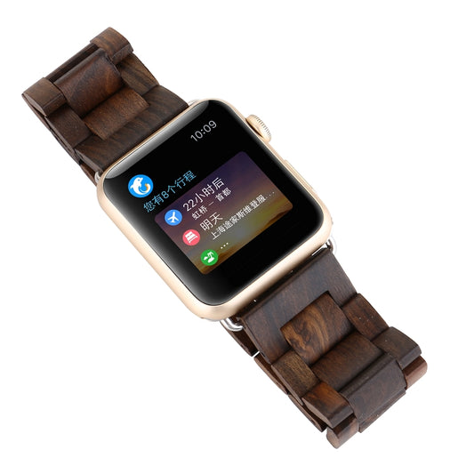 Wooden Watch Band For Apple Watch Series 7 45mm / 6 & SE & 5 & 4 44mm / 3 & 2 & 1 42mm(Dark Brown) by buy2fix