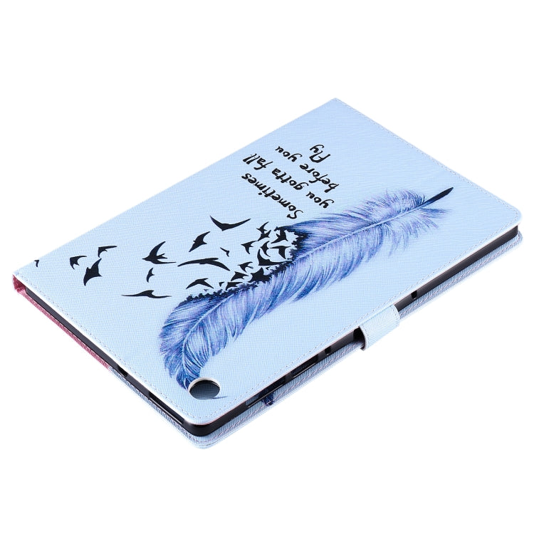 For Lenovo Tab M10 Plus TB-X606F Painted Pattern Horizontal Flip Leather Case with Holder & Card Slots & Wallet & Sleep / Wake-up Function (Feather) by buy2fix