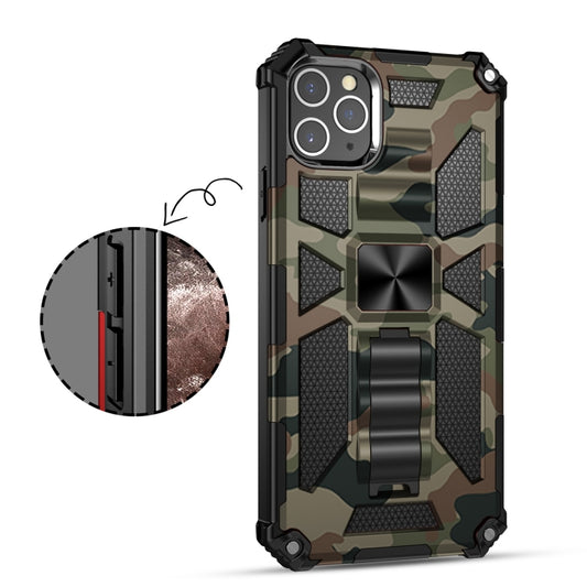 For iPhone 12 / 12 Pro Camouflage Armor Shockproof TPU + PC Magnetic Protective Case with Holder(Army Green) by buy2fix