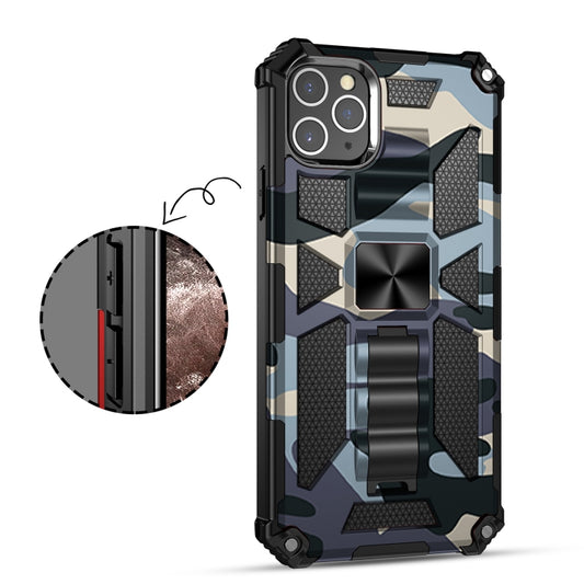 For iPhone 12 / 12 Pro Camouflage Armor Shockproof TPU + PC Magnetic Protective Case with Holder(Baby Blue) by buy2fix