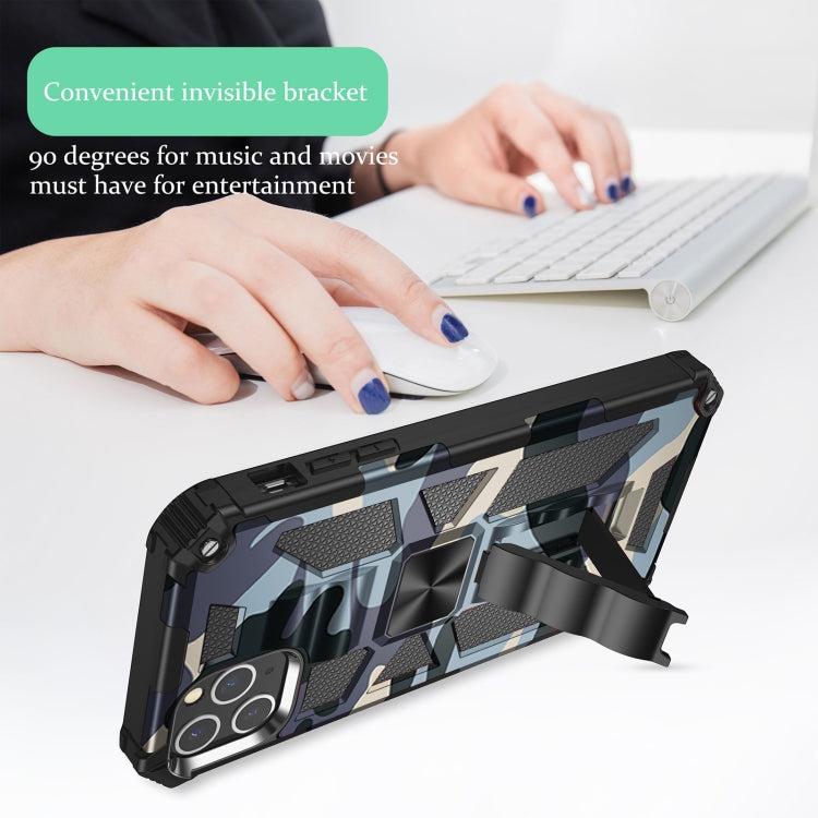 For iPhone 12 / 12 Pro Camouflage Armor Shockproof TPU + PC Magnetic Protective Case with Holder(Baby Blue) by buy2fix