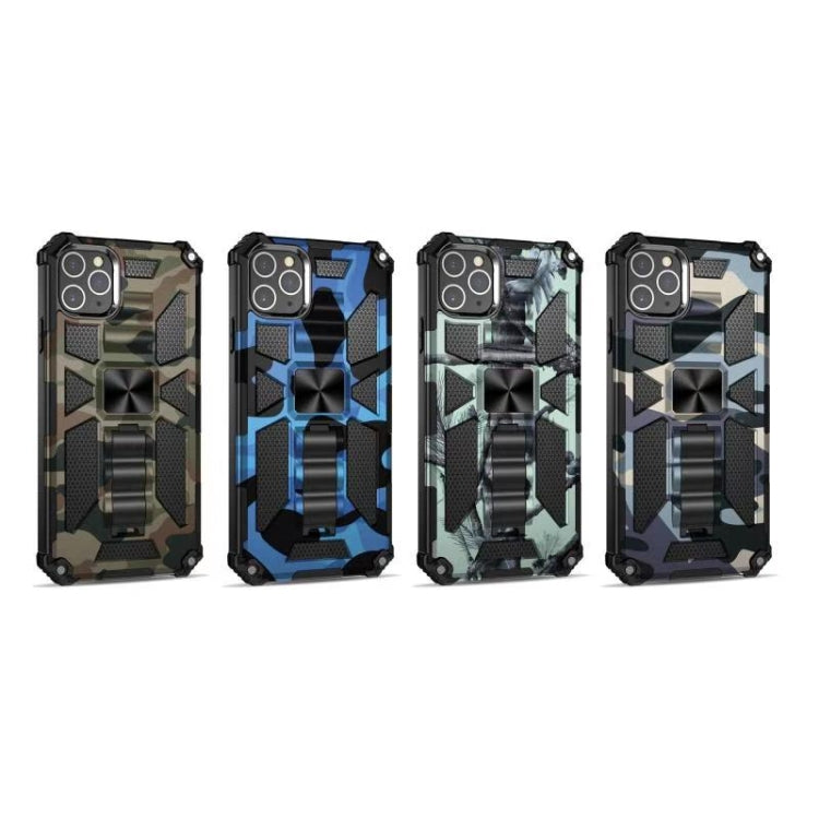 For iPhone 12 Pro Max Camouflage Armor Shockproof TPU + PC Magnetic Protective Case with Holder(Baby Blue) by buy2fix