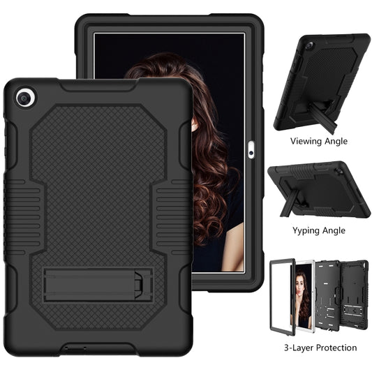 For Huawei MatePad T10 Contrast Color Robot Shockproof Silicone + PC Protective Case with Holder(Black) by buy2fix